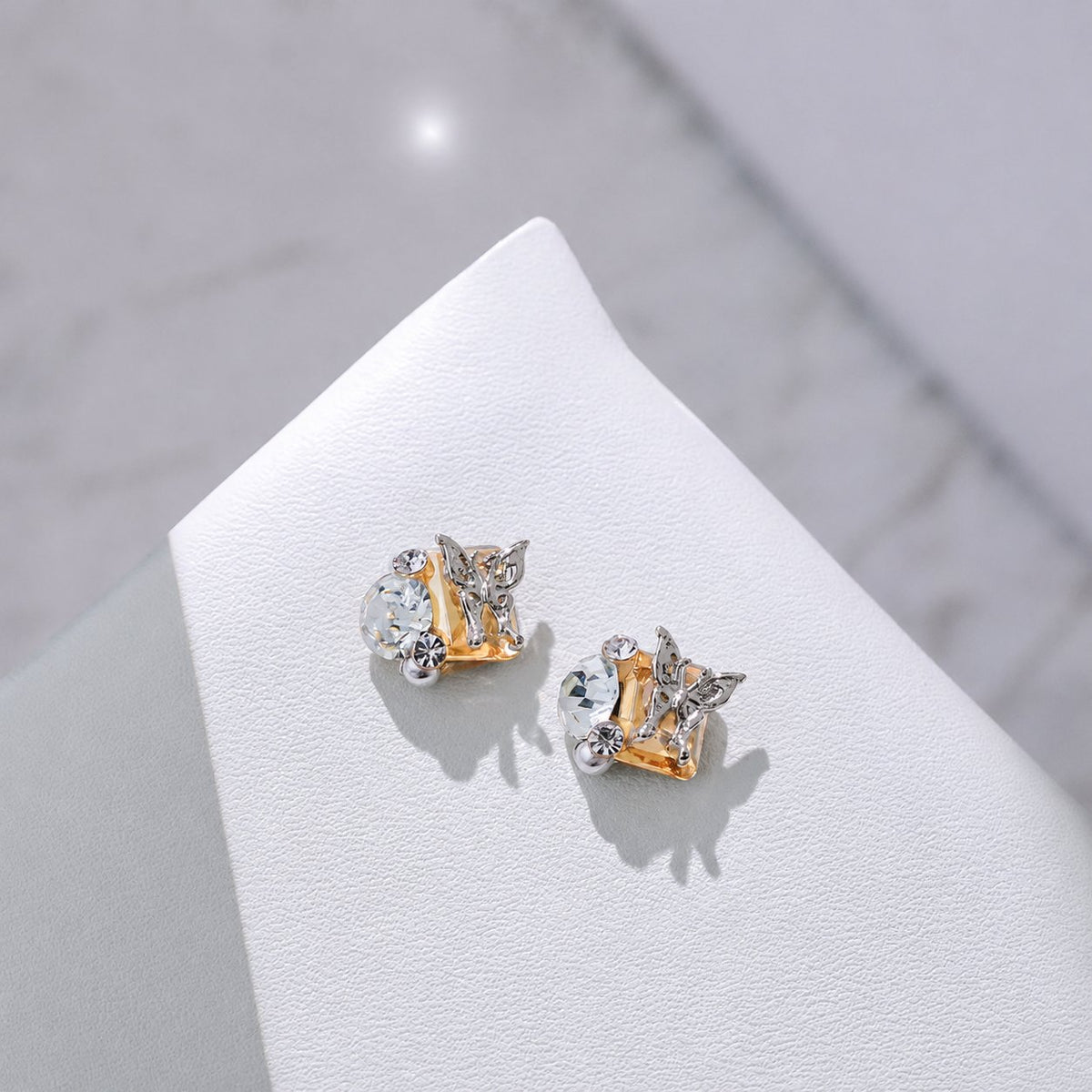 Champagne rectangular butterfly nail charms with pearl accents