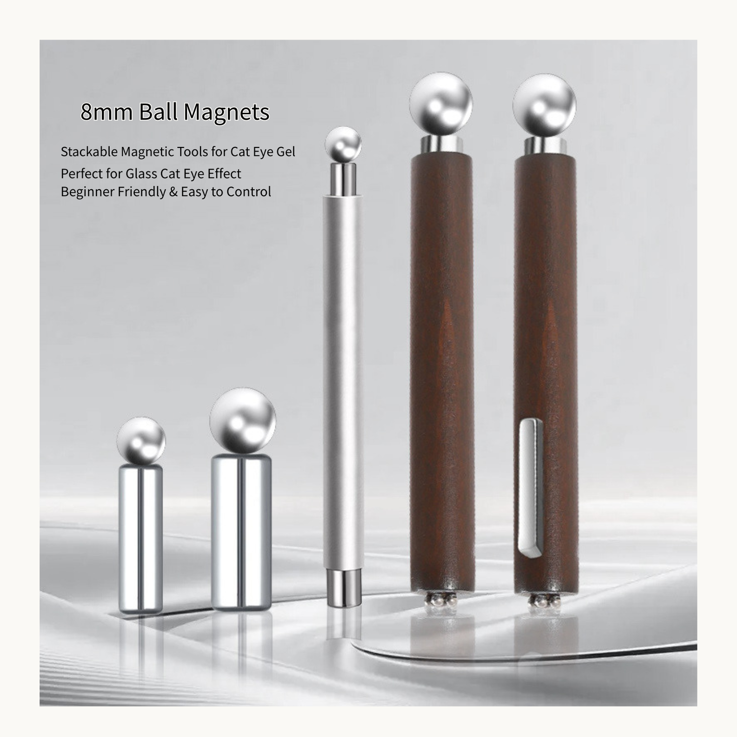 8mm steel ball magnets and stackable magnetic tools for glass cat eye gel effect, beginner friendly nail art supplies North America