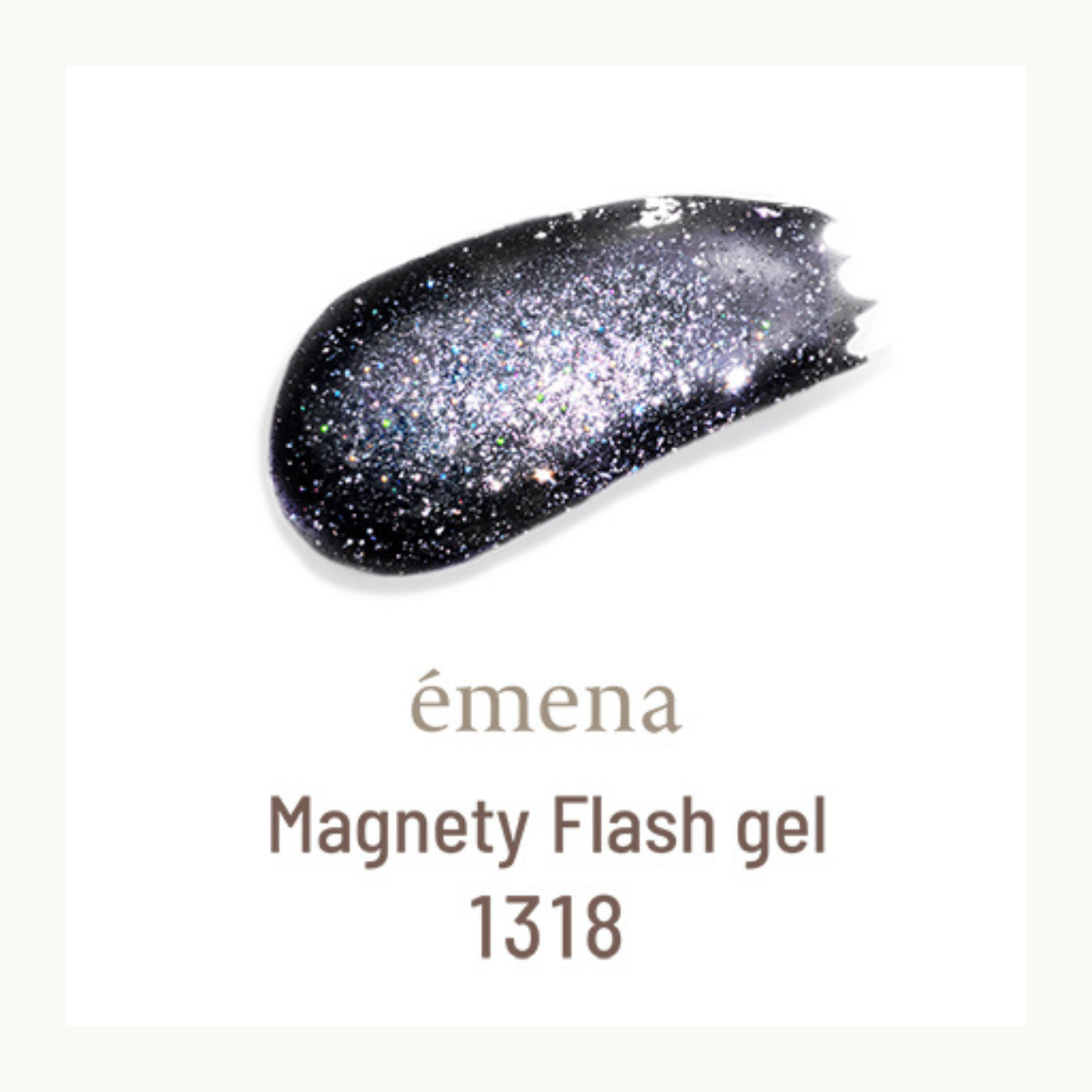 EMENA Magnety Flash Gel 1318 black magnetic cat eye glitter gel polish with galaxy shimmer effect for professional salon nail art.
