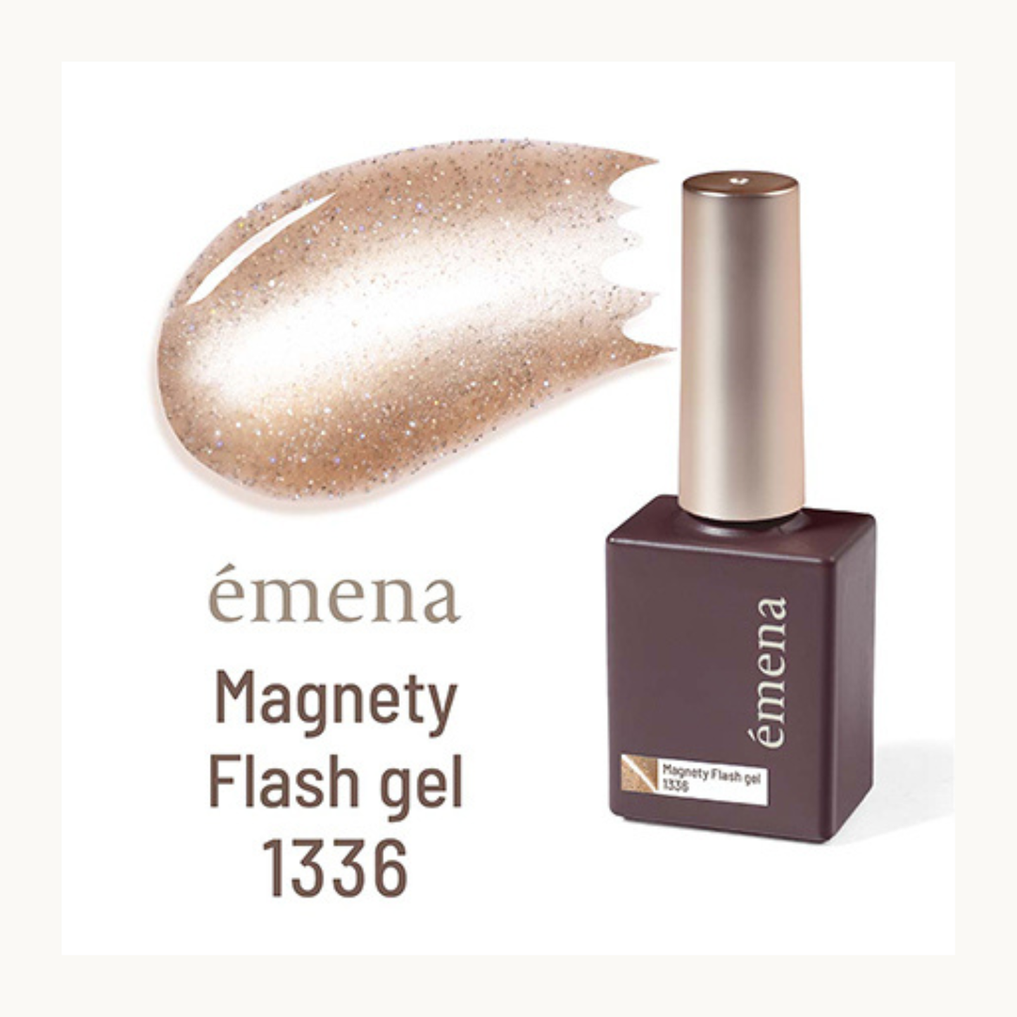 EMENA Magnetic Flash Gel 1336 champagne gold cat eye gel polish with reflective glitter, UV LED soak off magnetic nail gel for professional nail technicians in Canada and USA
