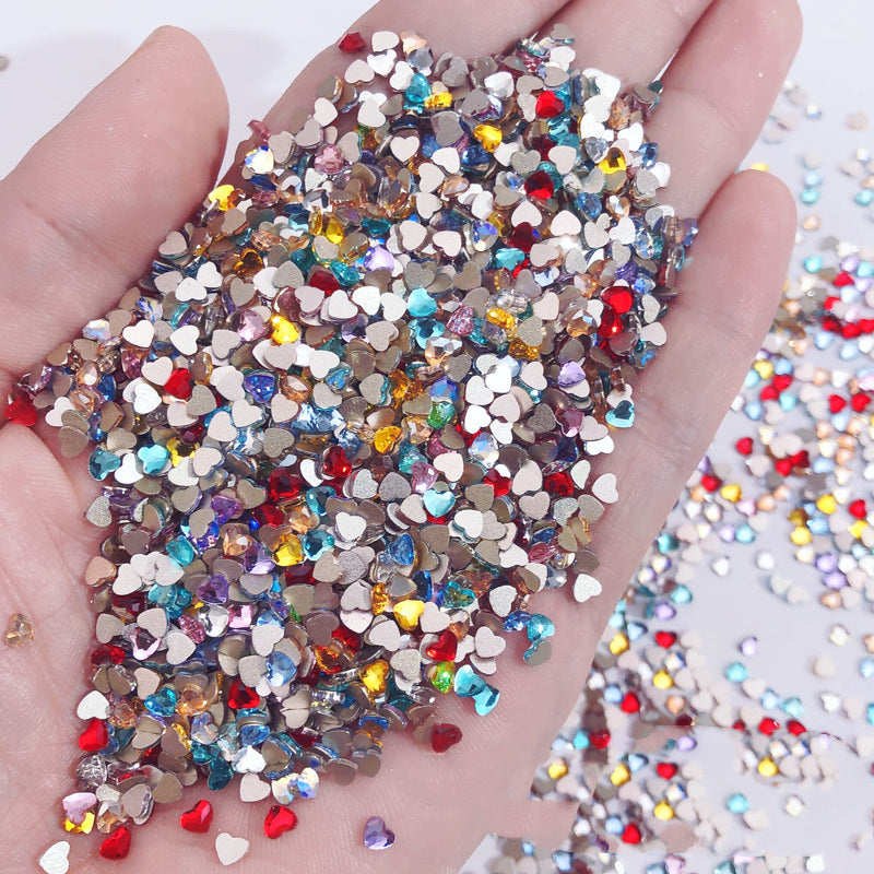 AL10623 Nail Formula Flat Base Heart Shape Diamond 3mm Mixing Color 50pcs