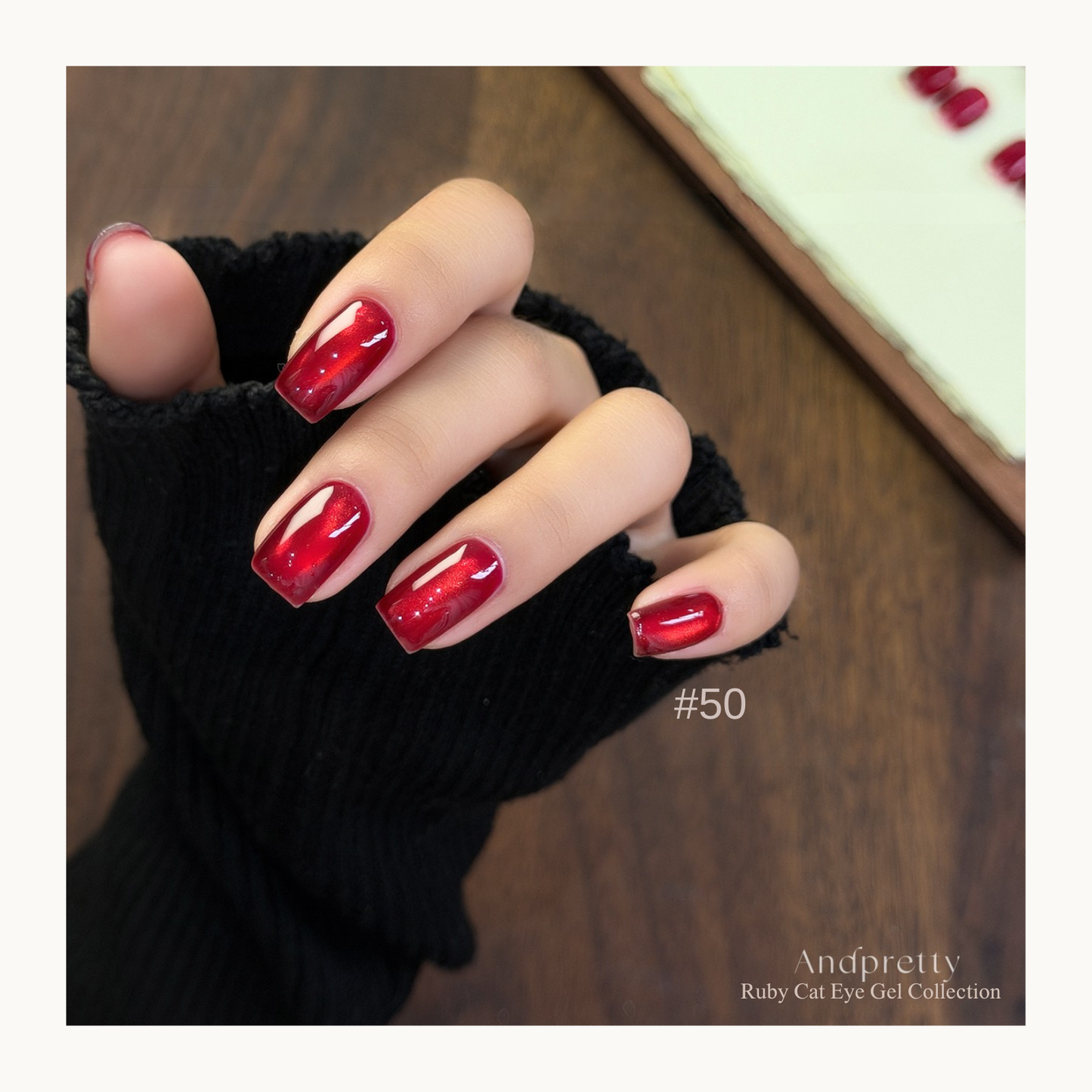 Classic ruby red cat eye gel nails with a timeless red tone and smooth magnetic shine.