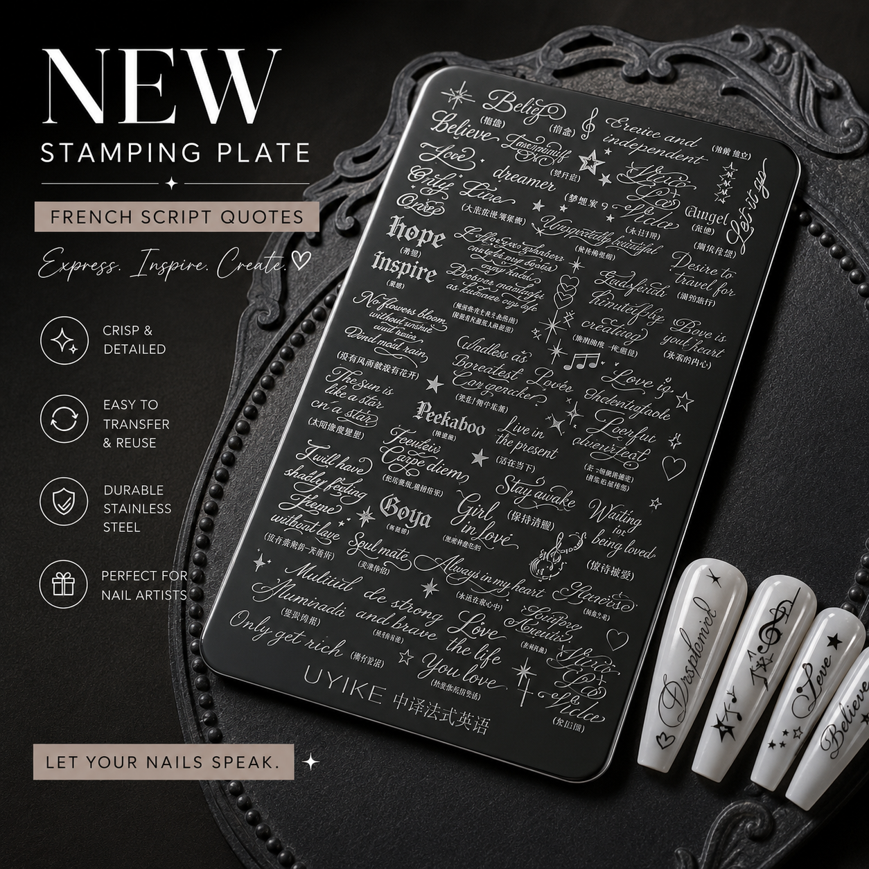 NF Select Nail Stamping Plate French Script Quotes
