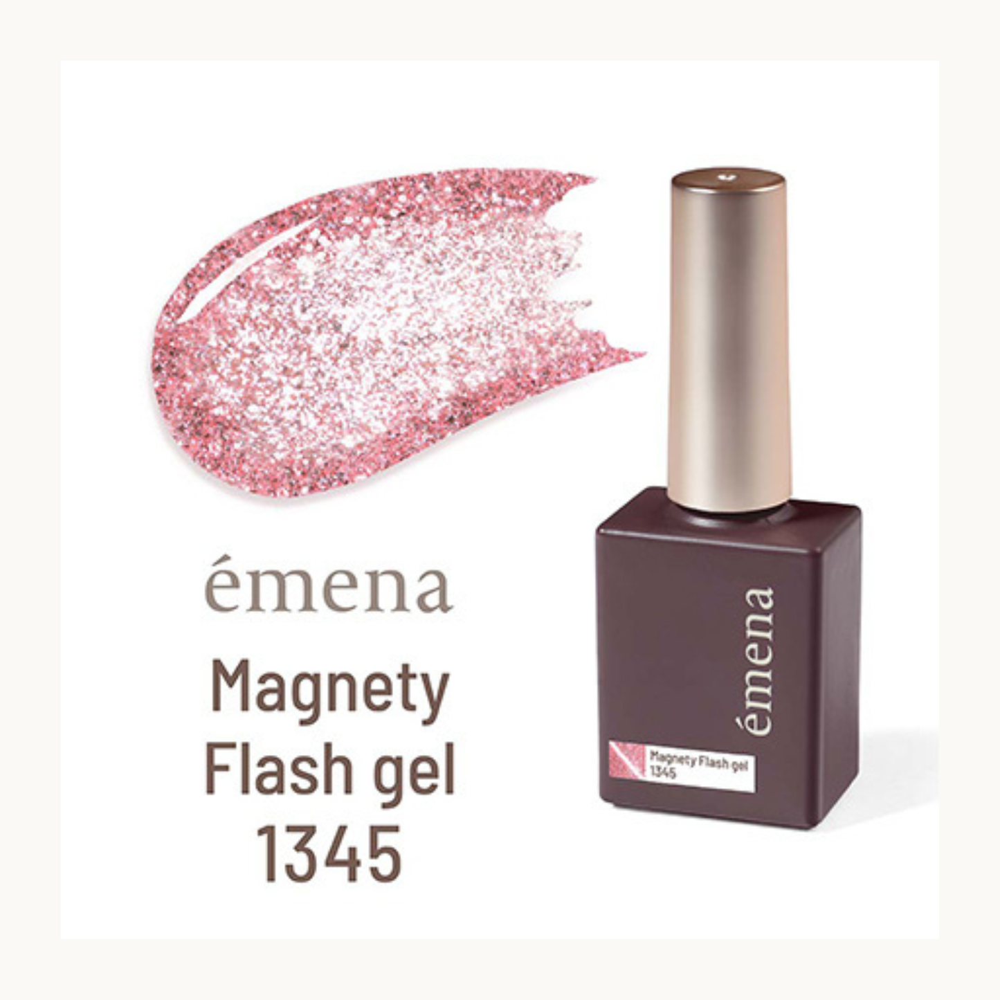 Emena Magnety Flash gel 1345 bright pink glitter cat eye gel polish bottle with swatch