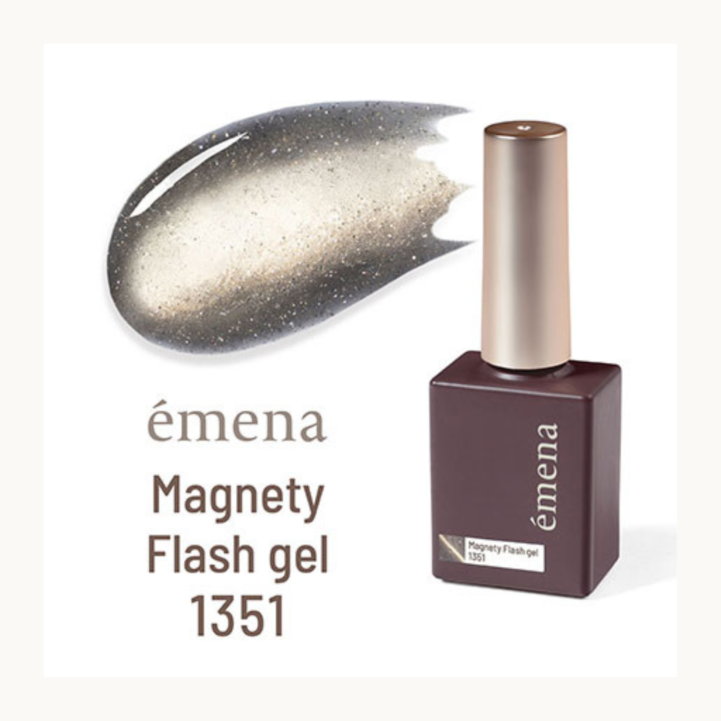 emena Magnety Flash Gel 1351 - Dark Gray Flash Shimmer Cat Eye Nail Polish, Glitter Magnetic Gel Bottle & Swatch