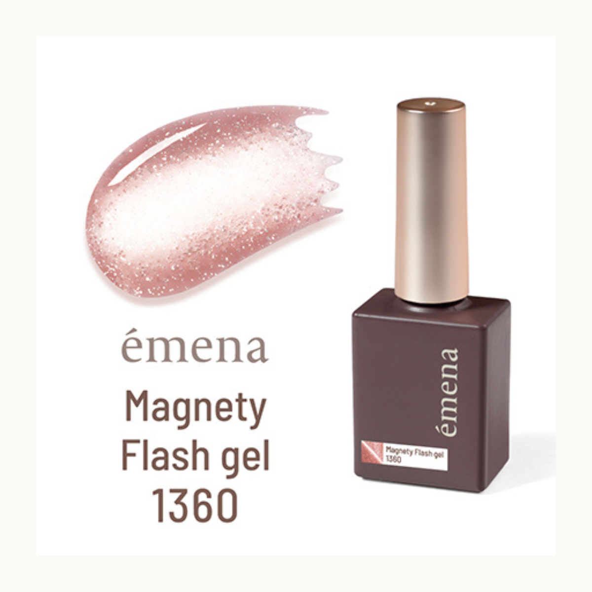 Rosy pink magnetic cat-eye gel bottle with reflective swatch, shade 1360