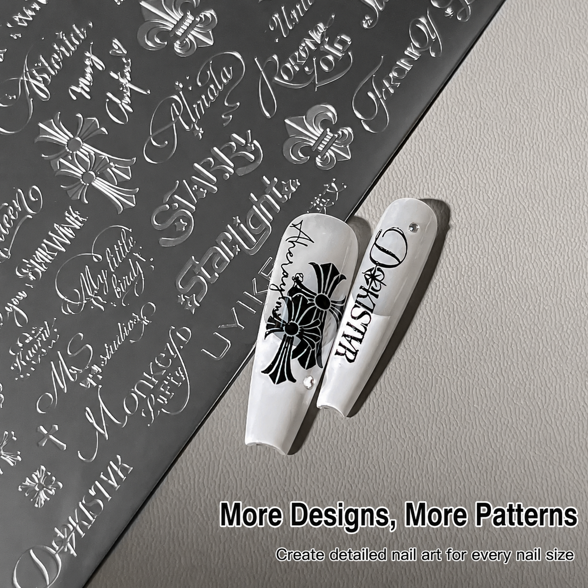 Floral faith words nail stamping plate with bow nail art example