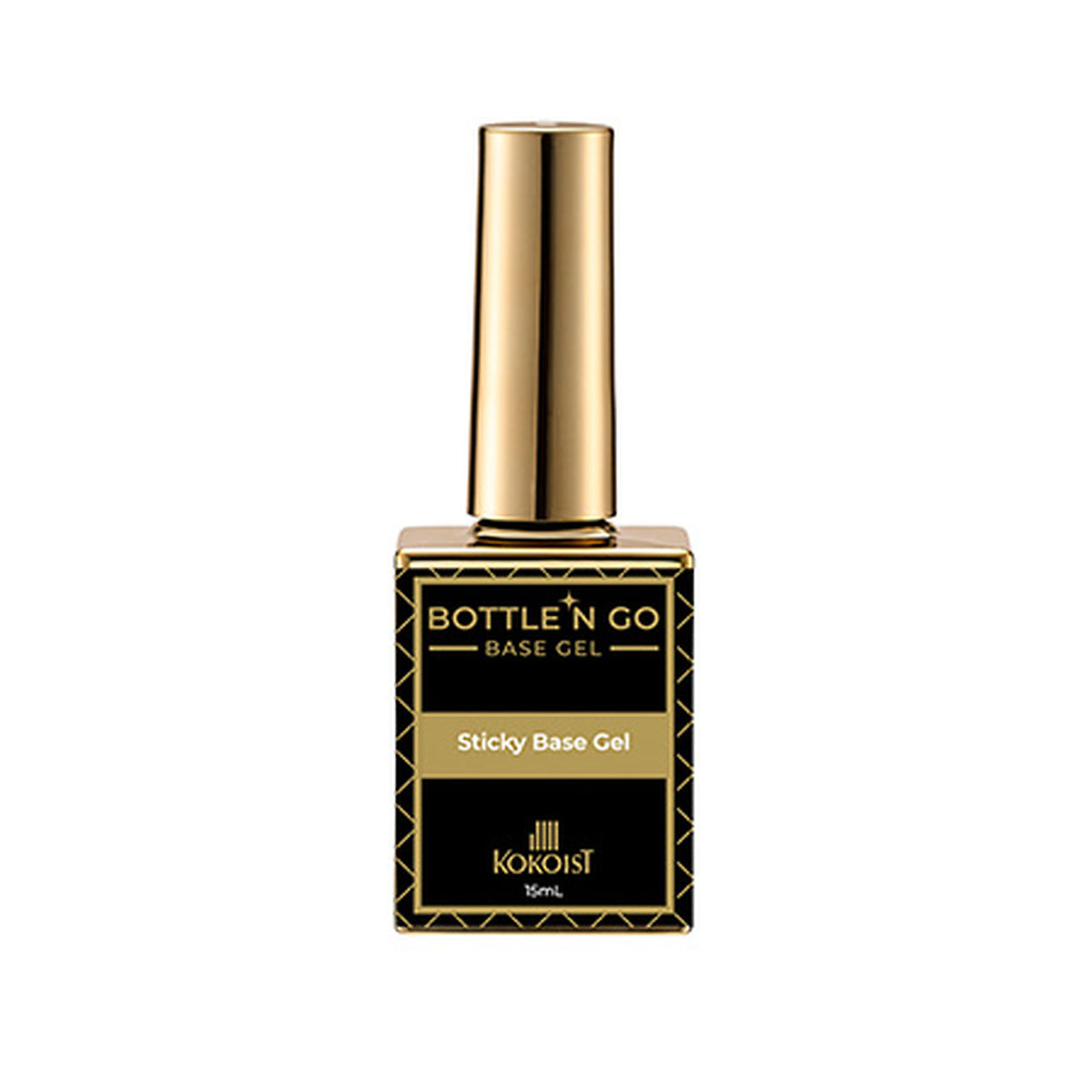 KOKOIST Bottle 'N Go Sticky Base Gel in a 15 mL bottle, a HEMA-free and TPO-free soft base gel for strong adhesion.