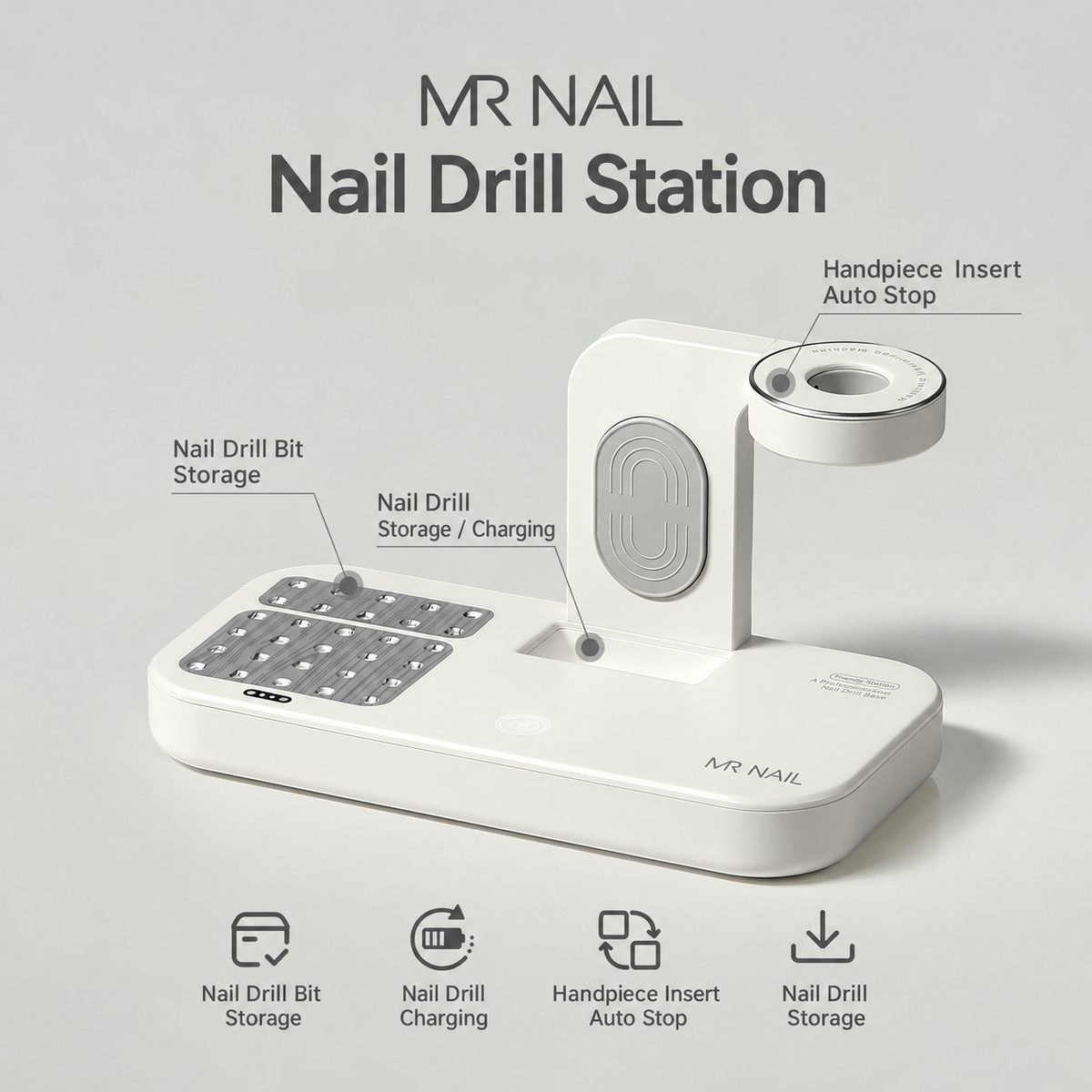 MR NAIL multifunction nail drill station base with storage and charging