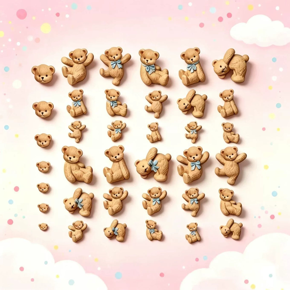 Teddy bear silicone nail-art mold with varied bear poses