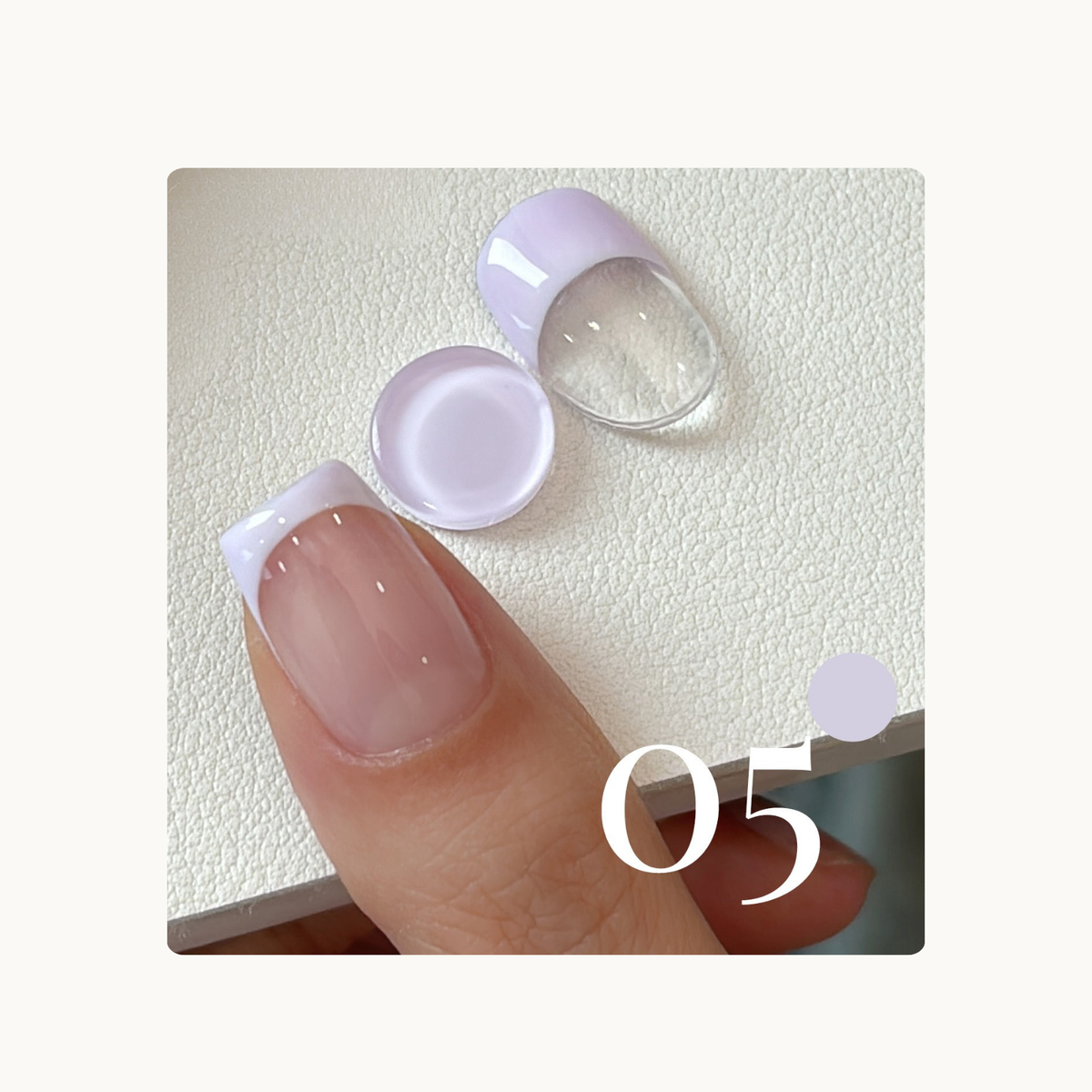 Lavender Milk French tip gel swatch on a natural nail
