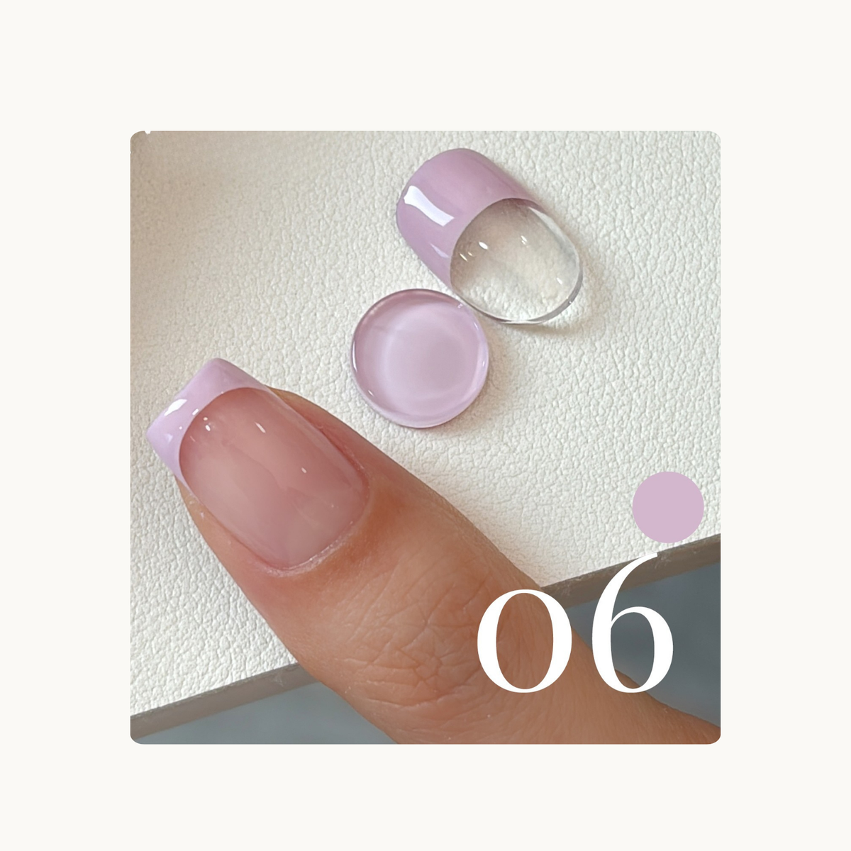 Dusty Lilac Rose French tip gel swatch on a natural nail