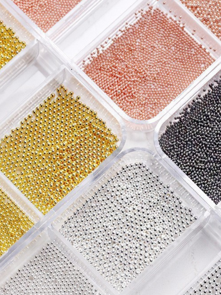 Bead Structure Line from NFormula Life, featuring metallic micro beads and connectors arranged in minimalist structures for precise and elegant nail art compositions.