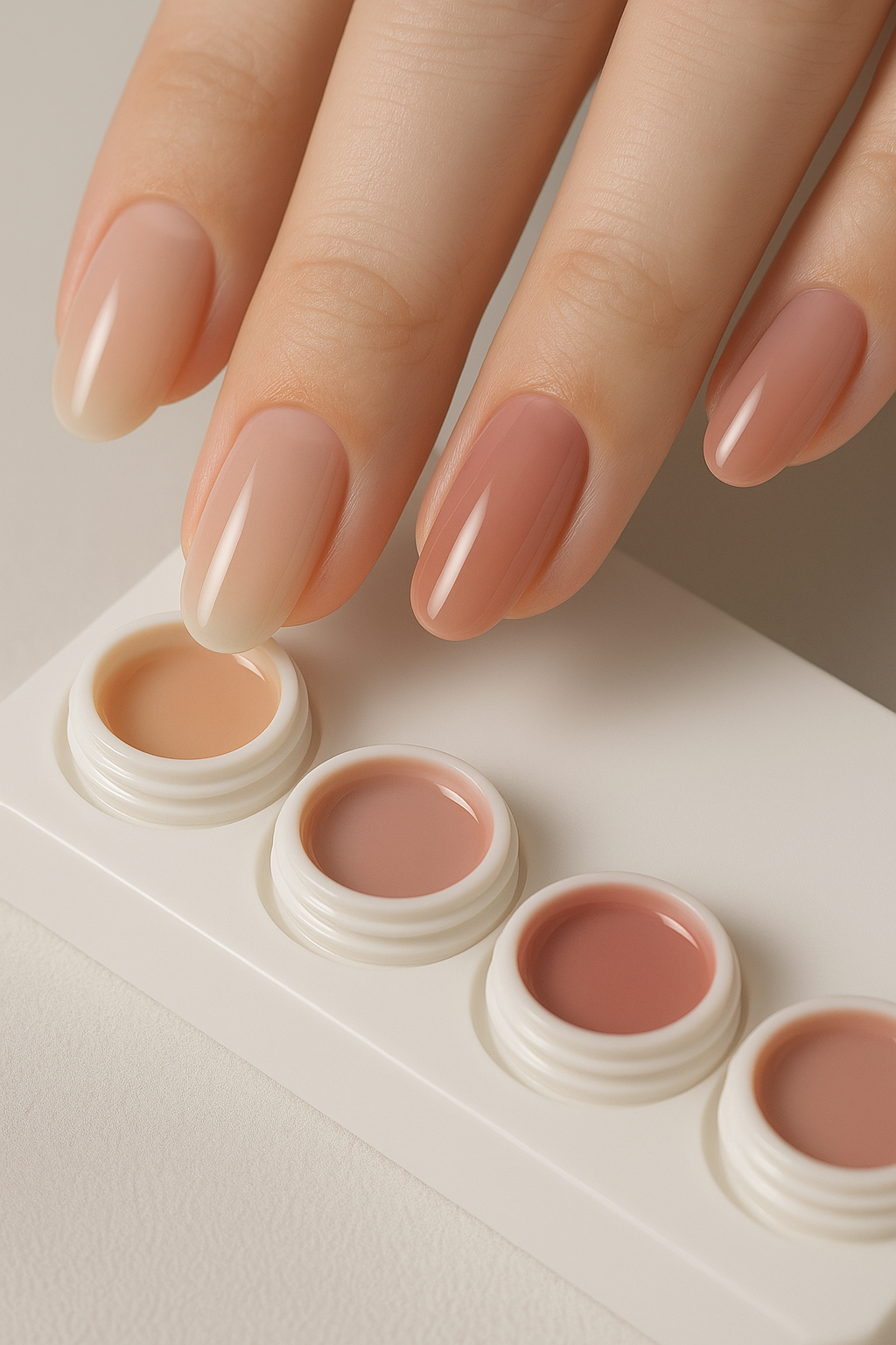 A soft-toned tinted builder gel collection designed for nail extensions, overlays, and natural strengthening — featuring creamy translucent shades with professional sculpting texture.