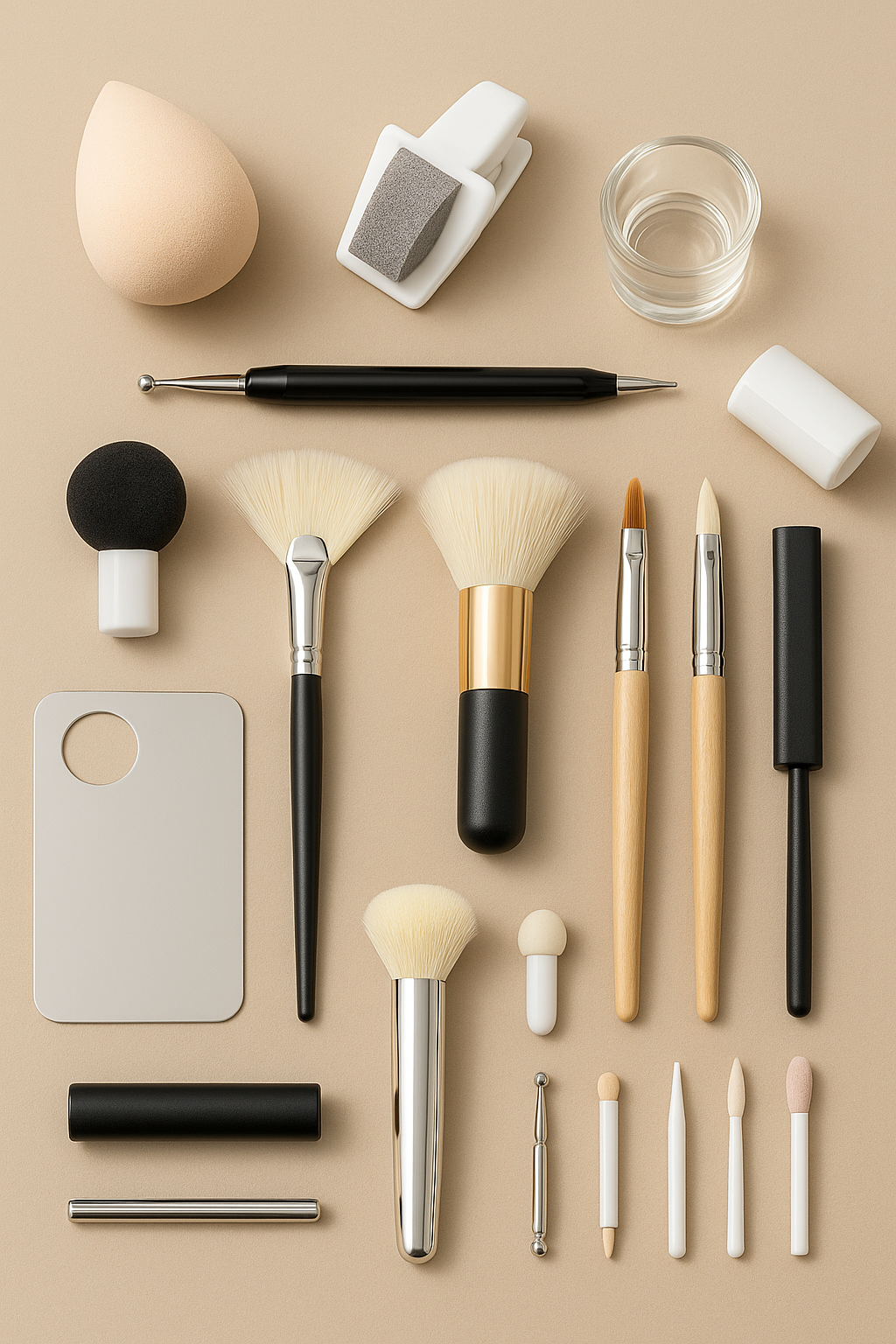 NFormula Life application tools — sponges, brushes, dotting pens, powder applicators, magnets, and nail art tools for precise color application and design.