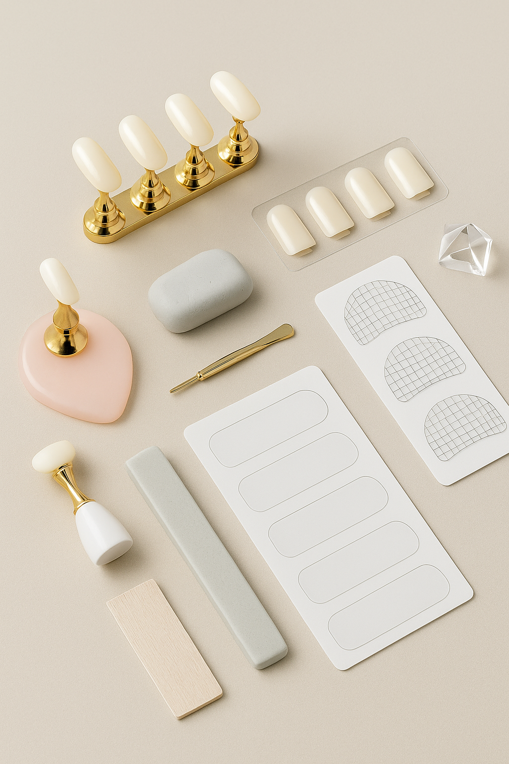 NFormula Life practice tools — nail training tips, stands, sticky tabs, and learning accessories.