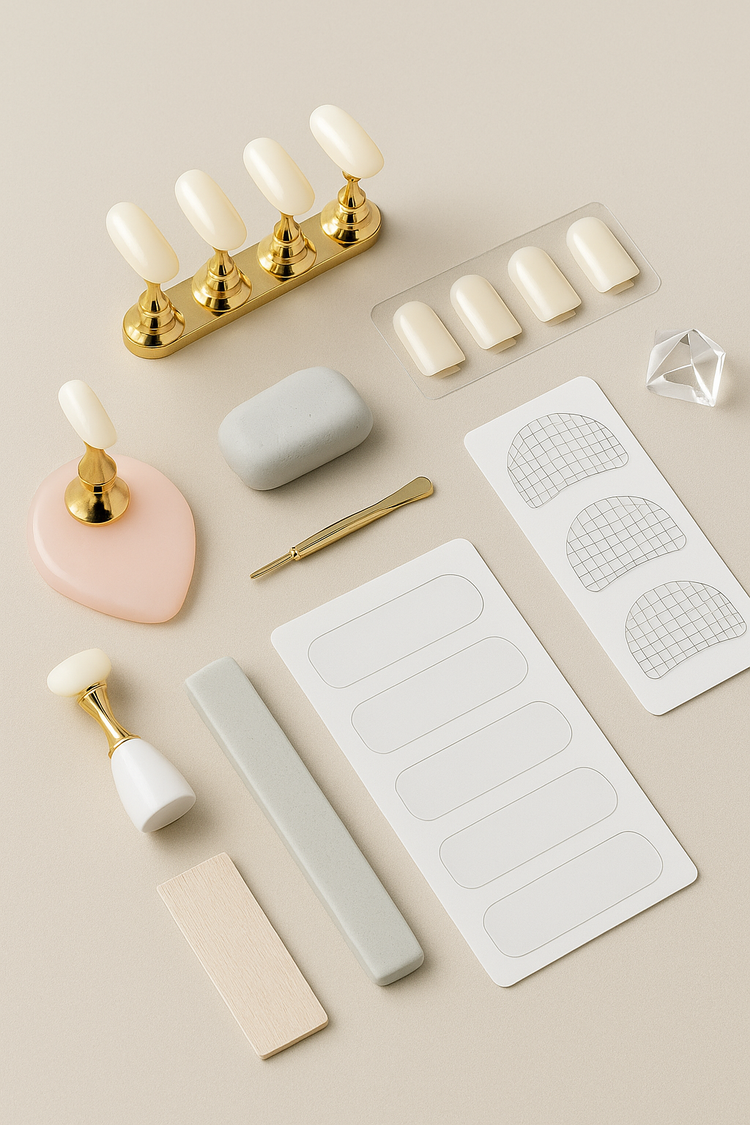 NFormula Life practice tools — nail training tips, stands, sticky tabs, and learning accessories.