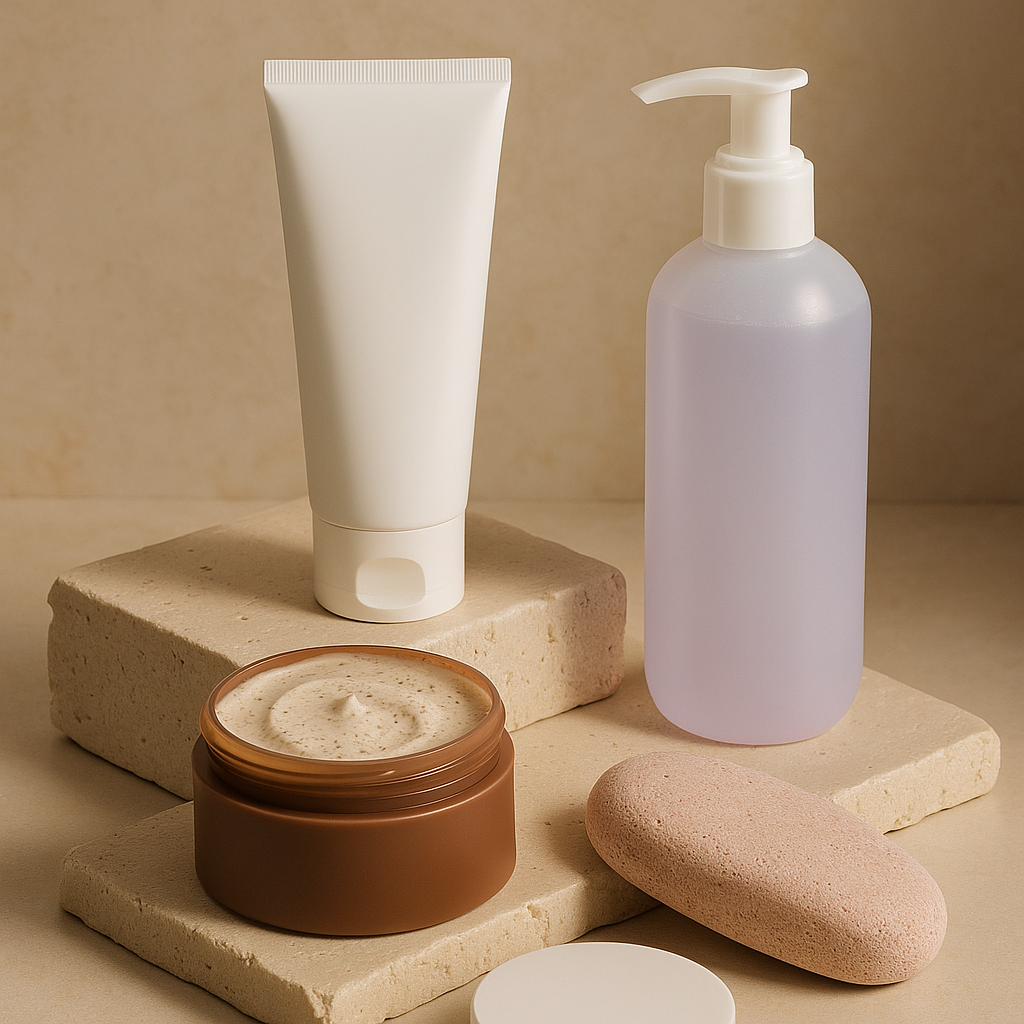 A collection of exfoliating and brightening body and hand care treatments, featuring gentle scrubs designed to lift dead skin cells, smooth rough texture, clear impurities, and restore natural radiance — part of the NFormula Life glow-enhancing care line.