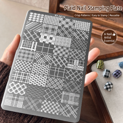 NF Select plaid nail stamping plate with reusable plaid patterns