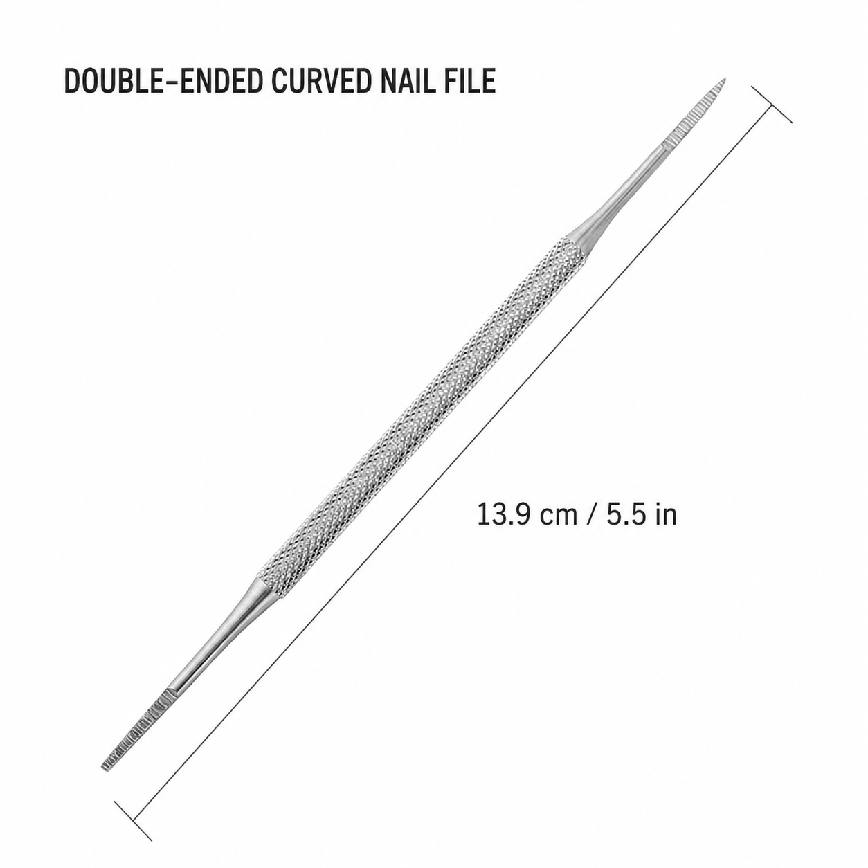 Double-ended curved nail file measuring 13.9 cm (5.5 in)