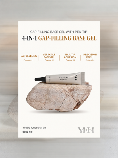 YHH 4-in-1 gap-filling base gel feature overview with precision pen-tip applicator.