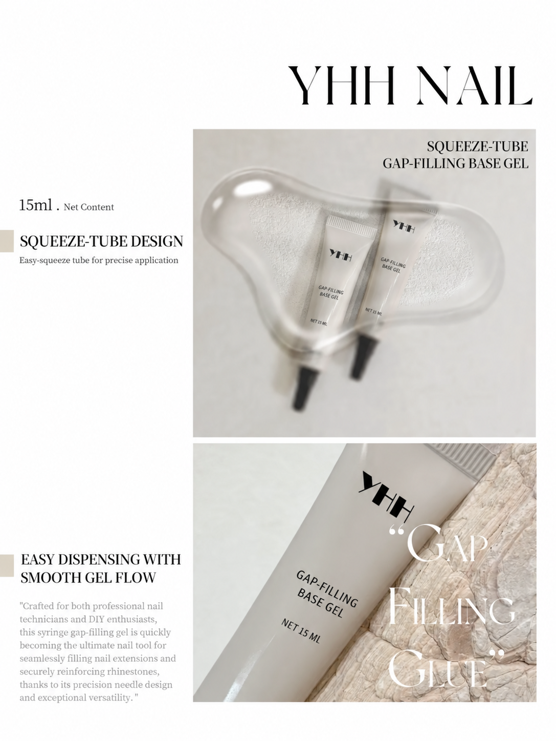 YHH Gap-Filling Base Gel squeeze tube and controlled application design.