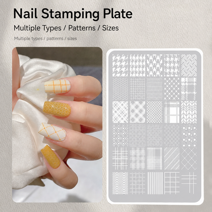 NF Select plaid nail stamping plate design with nail art example