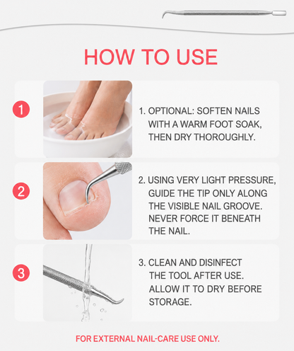 Three-step guide for using and cleaning the NF Select double-ended nail tool