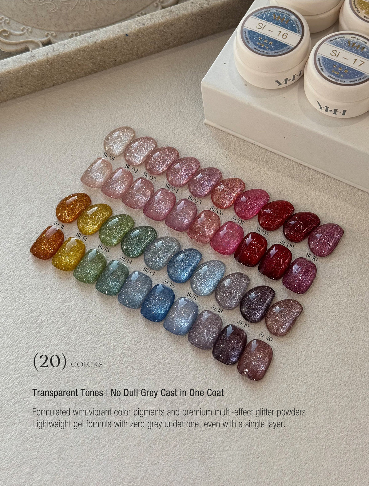 YHH Rose & Mino Crystal Sand Collection | 20 Shades Crushed Diamond Reflective Jar Gel Polish, 5g - image 4