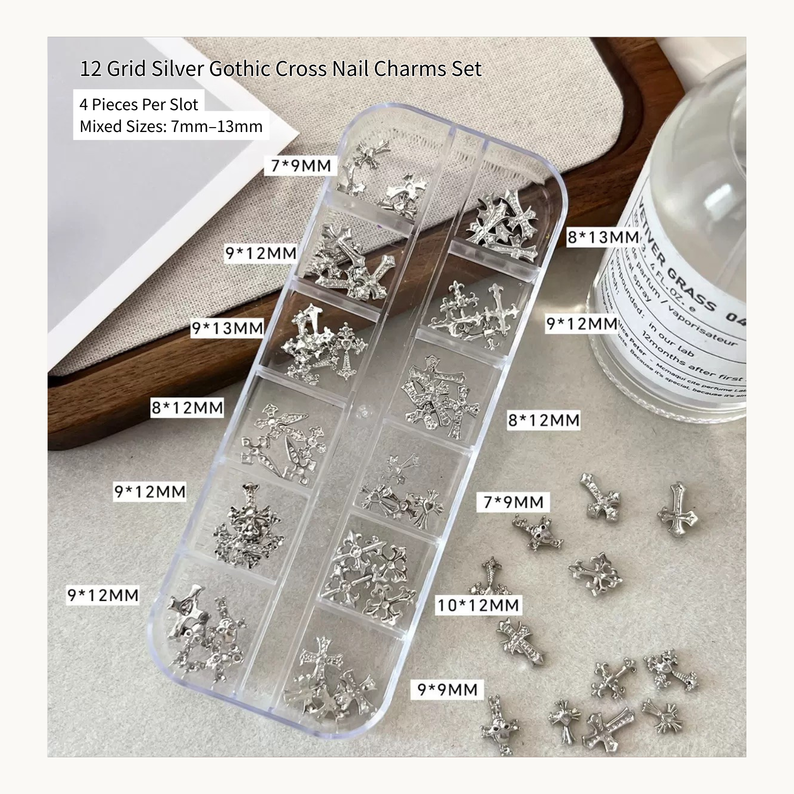 NF Select 12 Grids Gothic Cross Nail Charms Set - image 1