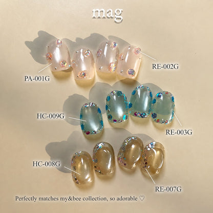 Glitter gel chart comparing magnetic nail art combinations