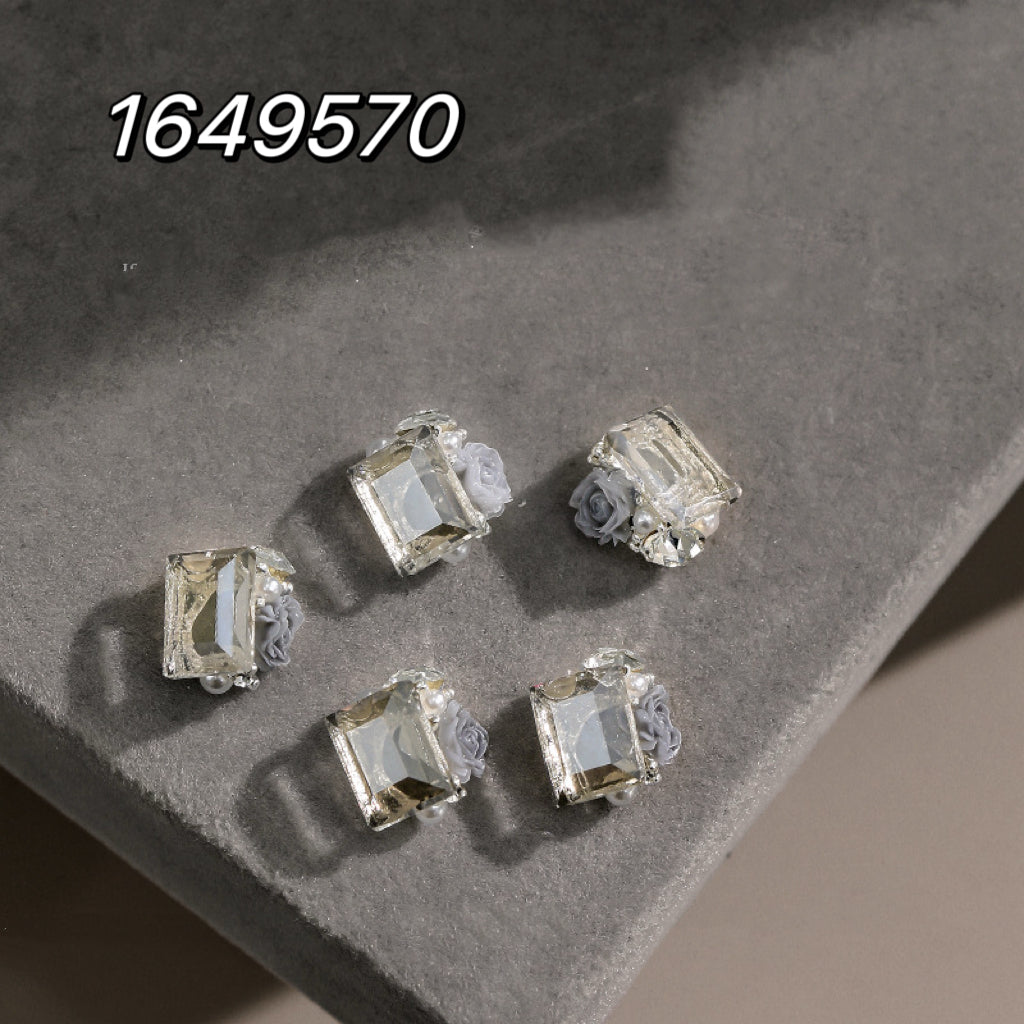 NF Select 10*12mm Transparent Bottom Right Rectangle Pile Diamond with Rose Camellia Pearl Collection