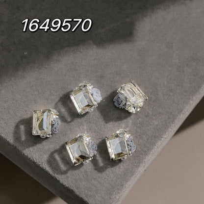 NF Select 10*12mm Transparent Bottom Right Rectangle Pile Diamond with Rose Camellia Pearl Collection