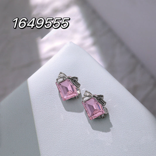 1649555 10*15.5mm Crystal Pink Right Rectangle Pile Diamond with Bowknot Each Pack 3pcs