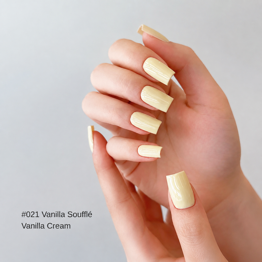 Vanilla Soufflé gel nail color manicure on square-shaped nails