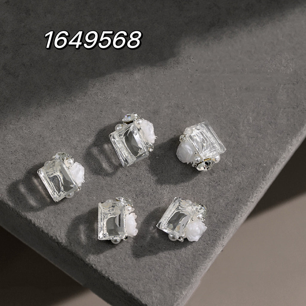 NF Select 10*12mm Transparent Bottom Right Rectangle Pile Diamond with Rose Camellia Pearl Collection