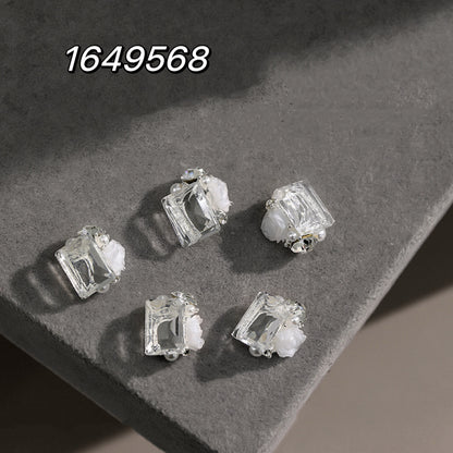 NF Select 10*12mm Transparent Bottom Right Rectangle Pile Diamond with Rose Camellia Pearl Collection