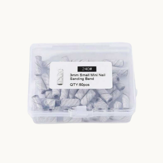 3mm mini nail sanding bands refill 240 grit fine sanding bands for gentle nail prep, natural nail smoothing, cuticle area refining, and finishing work refill pack 50 pieces