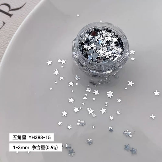 Mixed Size Silver Pentagram Nail Glitter