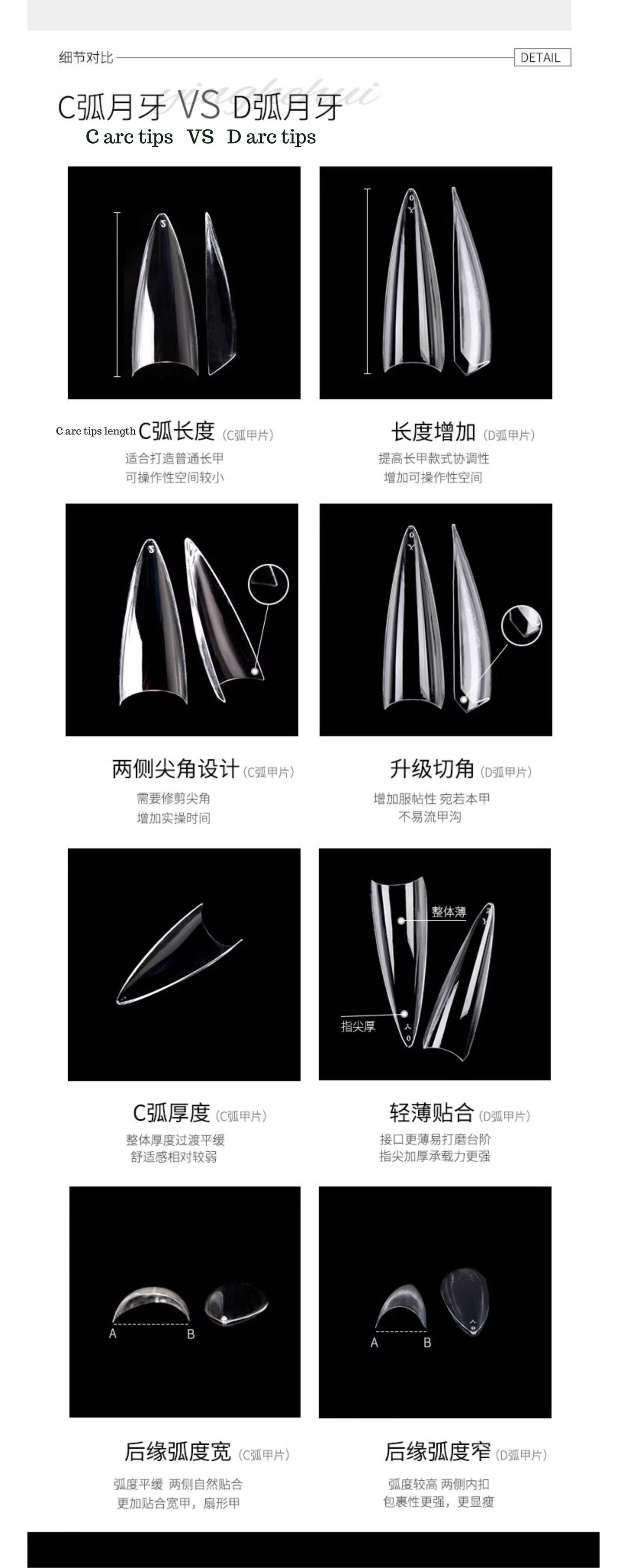 YHH Gel D Arc Moon Shape Nail Tips