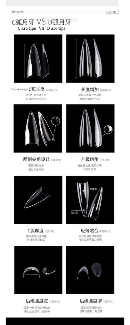 YHH Gel D Arc Moon Shape Nail Tips