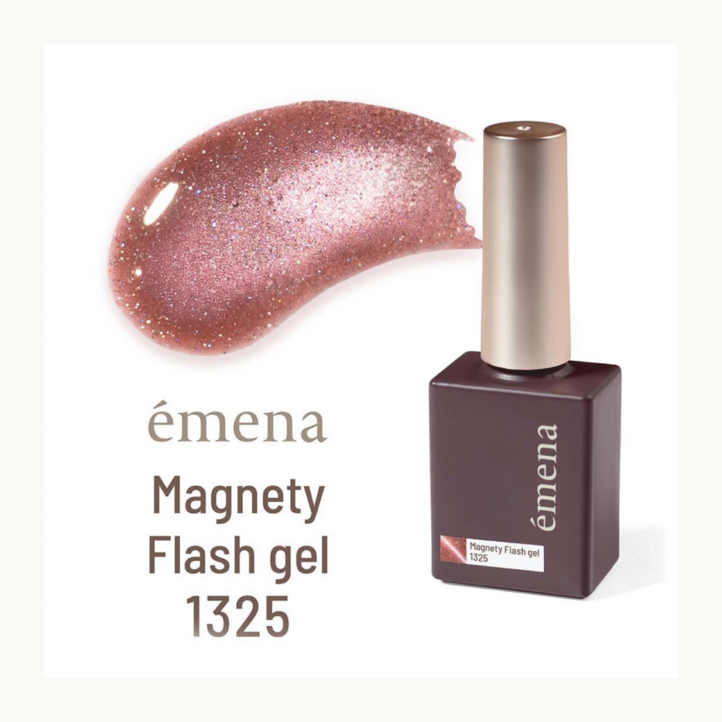 EMENA Magnety Flash Gel 1325 rose gold pink magnetic cat eye gel polish with fine glitter shimmer, professional UV LED soak off nail color for Canada and USA salons.