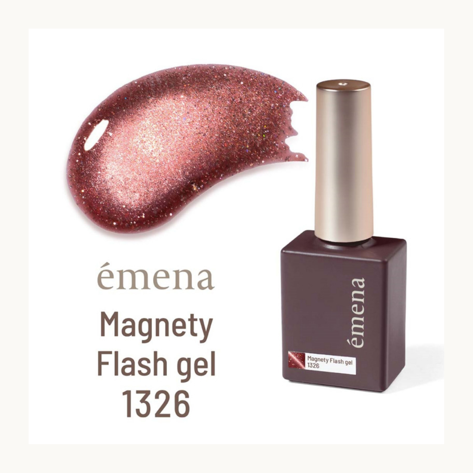 EMENA Magnety Flash Gel 1326 berry red magnetic cat eye glitter gel polish with metallic shimmer finish, salon professional UV LED gel for Canada and United States market.