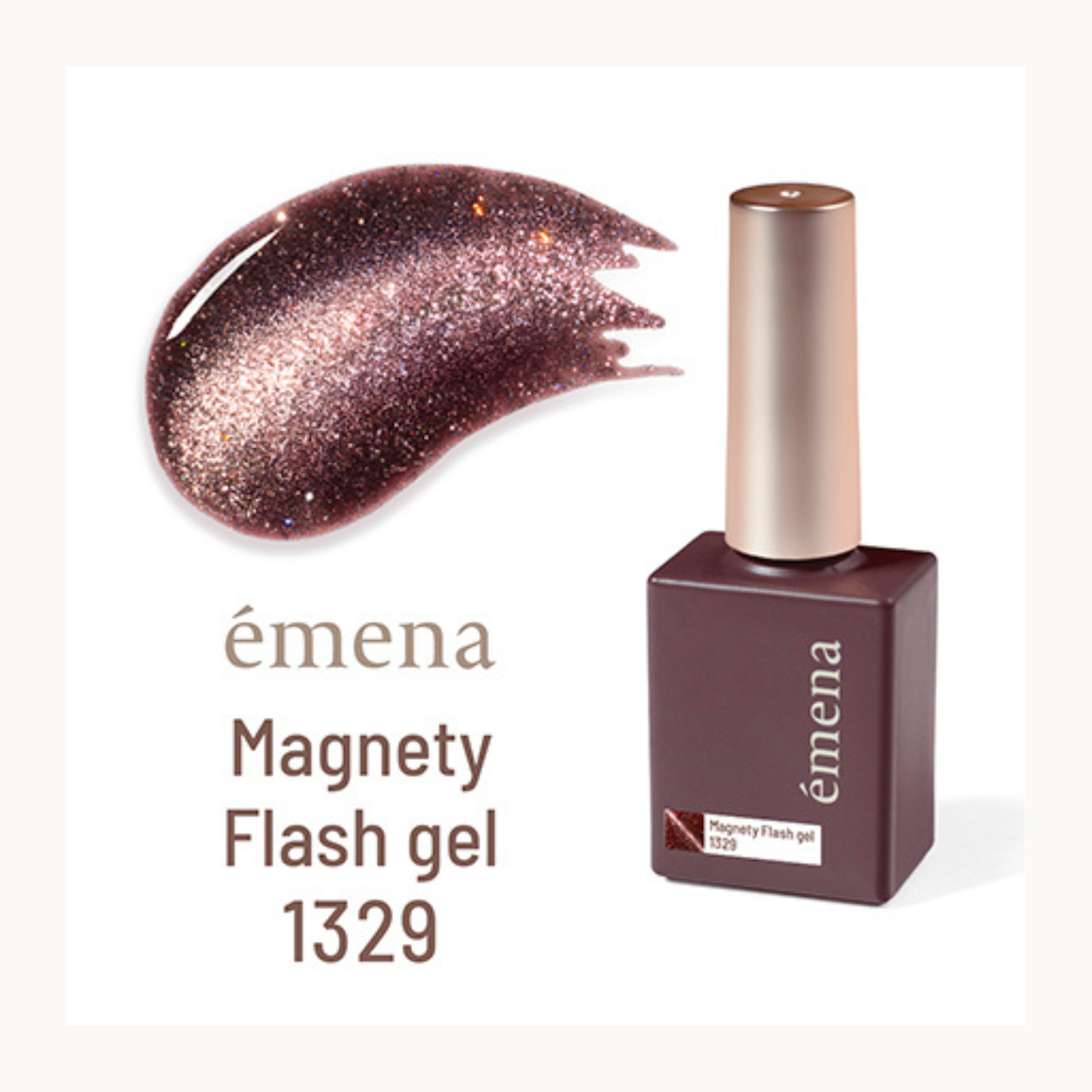 EMENA Magnety Flash Gel 1329 wine red burgundy magnetic cat eye glitter gel polish with metallic shimmer, salon professional UV LED gel popular in Canada and United States.