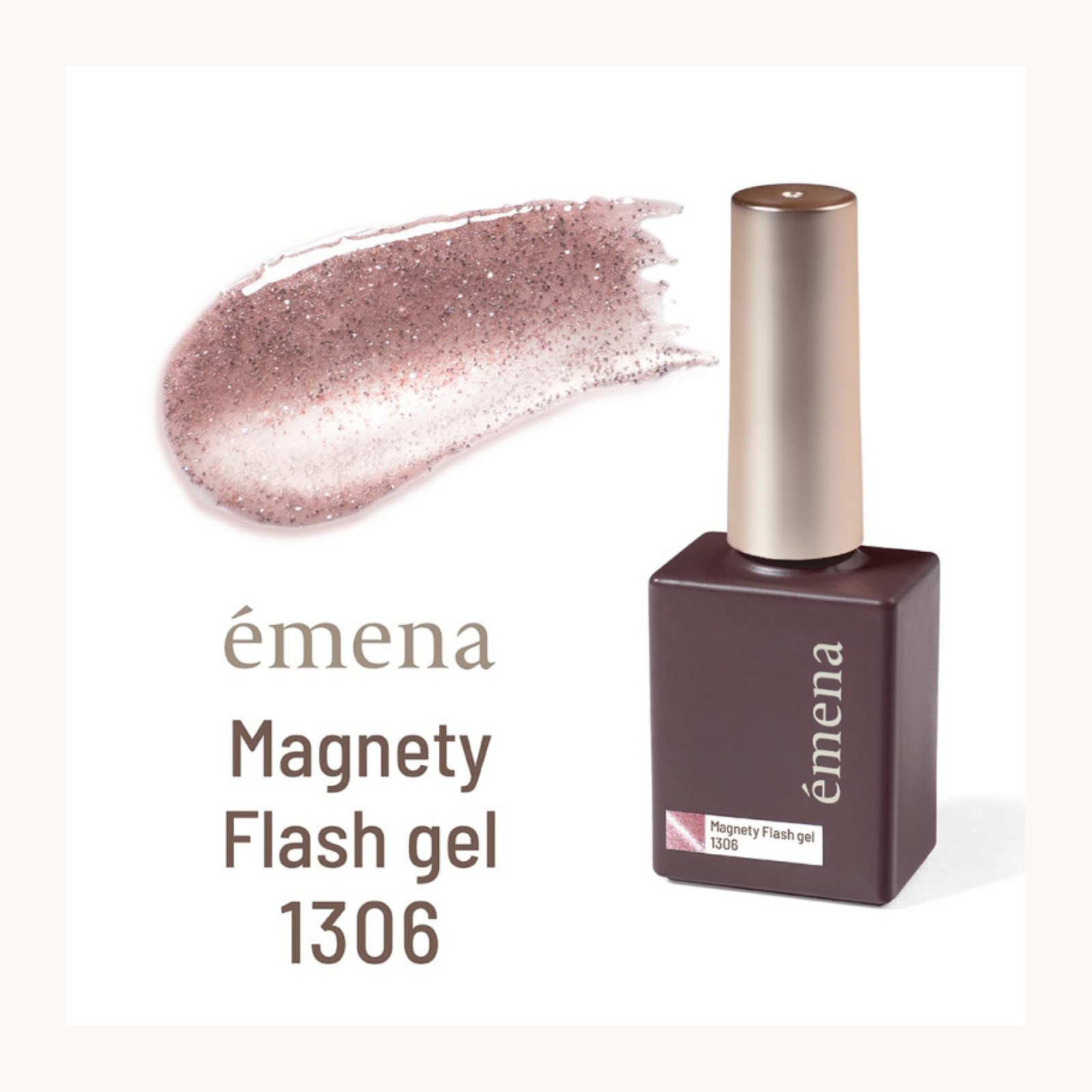 EMENA Magnety Flash Gel 1306 light rose gold magnetic cat eye glitter gel polish with soft shimmer sparkle finish.