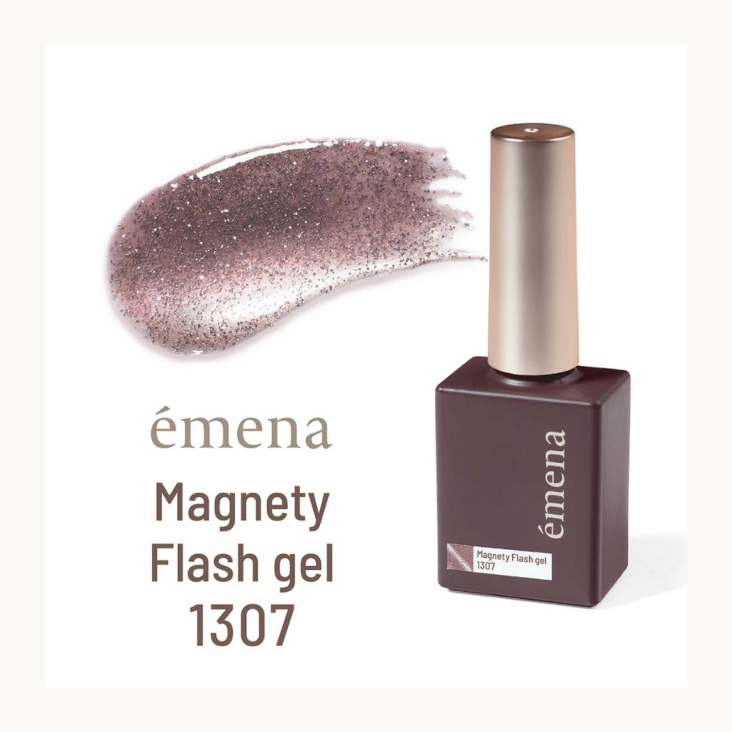 EMENA Magnety Flash Gel 1307 rose gold magnetic glitter nail gel polish with cat eye shimmer effect for elegant nail art.