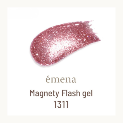 EMENA Magnety Flash Gel 1311 rose mauve magnetic cat eye glitter gel polish with high sparkle finish for elegant nail designs.