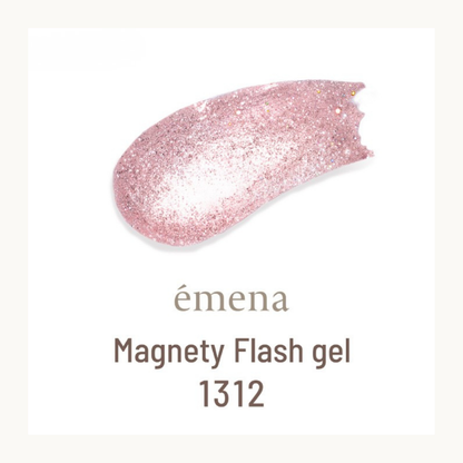 EMENA Magnety Flash Gel 1312 light pink magnetic cat eye glitter nail gel polish with shimmer flash effect for professional salon nail art.