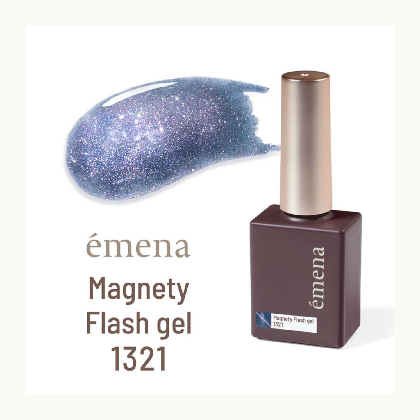 EMENA Magnety Flash Gel 1321 blue purple magnetic cat eye glitter gel polish with aurora shimmer effect for professional salon nail art.