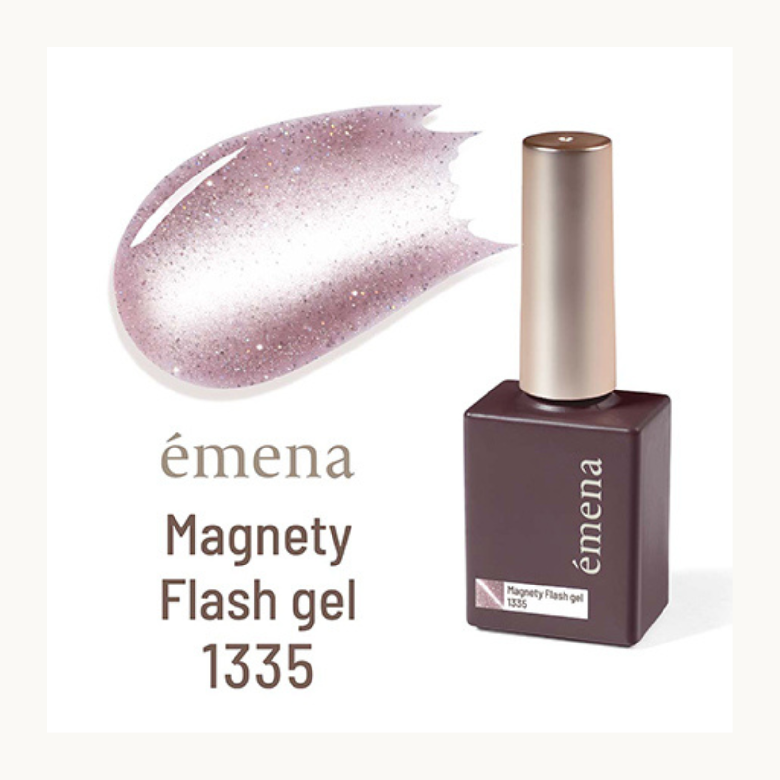 EMENA Magnetic Flash Gel 1335 soft mauve cat eye gel polish with shimmer sparkle, salon quality magnetic gel nail polish for nail tech Canada USA